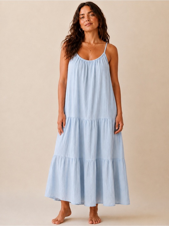 Madison the Label Dresses & Skirts - Madison the Lable Light Blue Tiered Spaghetti Strap Maxi Dress